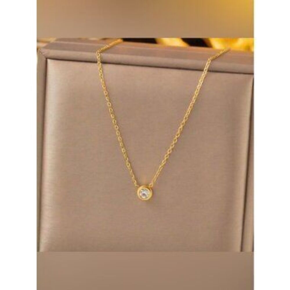Gold Plated Stainless Steel Cubic Zirconia Pendant Chain Necklace